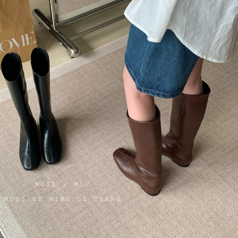 法式内增高不过膝靴女2025新款显瘦过膝长筒靴方头增高套筒骑士靴|undefined