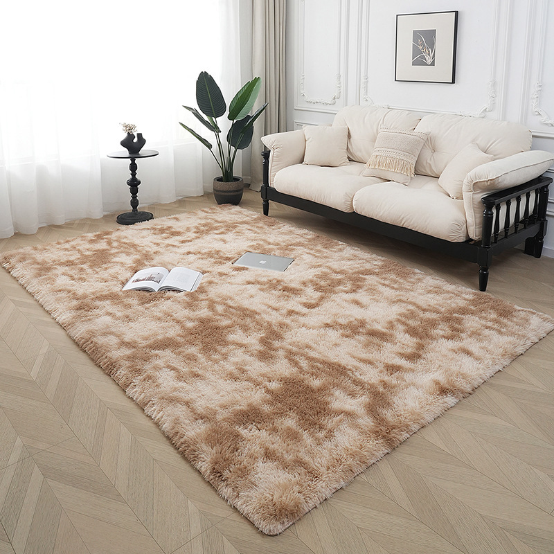 Cross-Border Sponge Slow-Rebound Silk Wool Tie-Dye Carpet Living Room Plush Carpet Checkerboard Bedroom Plain Bedside Rug