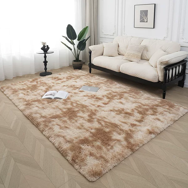 Cross-Border Sponge Slow-Rebound Silk Wool Tie-Dye Carpet Living Room Plush Carpet Checkerboard Bedroom Plain Bedside Rug