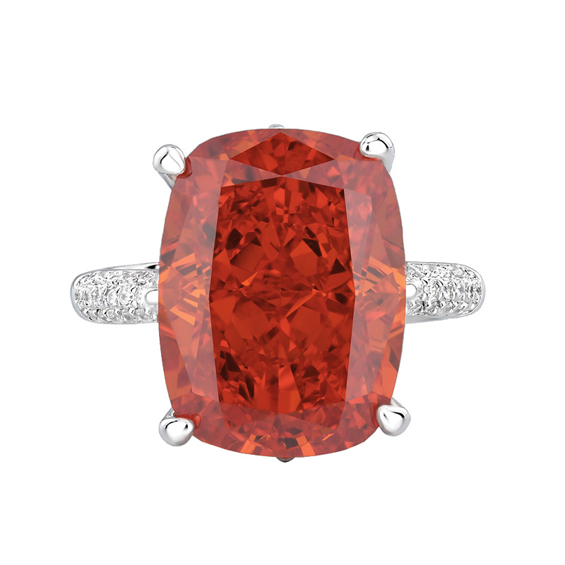 Otoño e invierno nuevo estilo Zhuang Shengsheng joyería fondo de cobre chapado en oro diamante de alto carbono flor de hielo diamante cuadrado con incrustaciones de cobre anillo de temperamento femenino 12*16