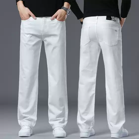 New 2025 Fall Winter White Premium Denim Jeans for Men Loose Fit Casual Streetwear Trousers
