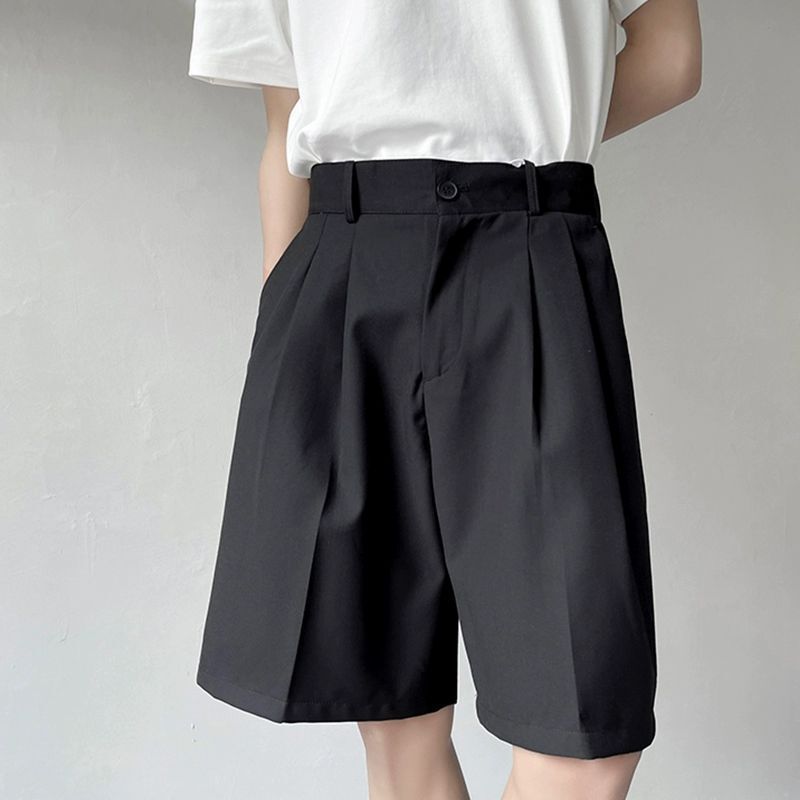 Black Suit Shorts Men's Trendy Brand Loose Casual Men's Pants Summer Thin Ice Silk Quick-drying Pants