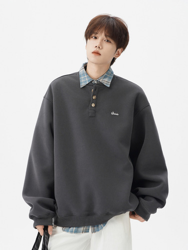 American-style embroidery Henry collar hoodie for men and women, winter loose warm and thick coat, youthful casual long-sleeved top