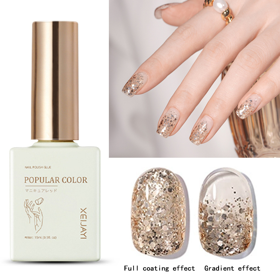 Nuevo blanco esmalte de u&ntilde;as pegamento lentejuelas flash oro esmalte de u&ntilde;as tienda especial de larga duraci&oacute;n firme esmalte de u&ntilde;as traje de pegamento