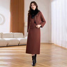 小香风毛呢套裙女2025冬新款轻奢高级感夹棉外套半裙两件套NY1560