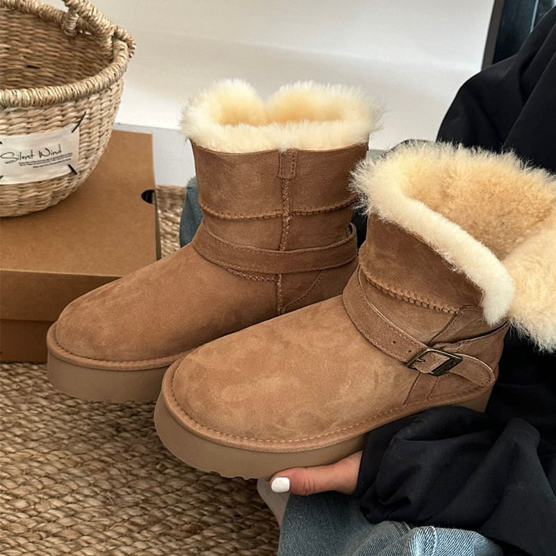 厚底皮毛一体长筒雪地靴子女冬季加厚保暖新款雪地棉靴|undefined