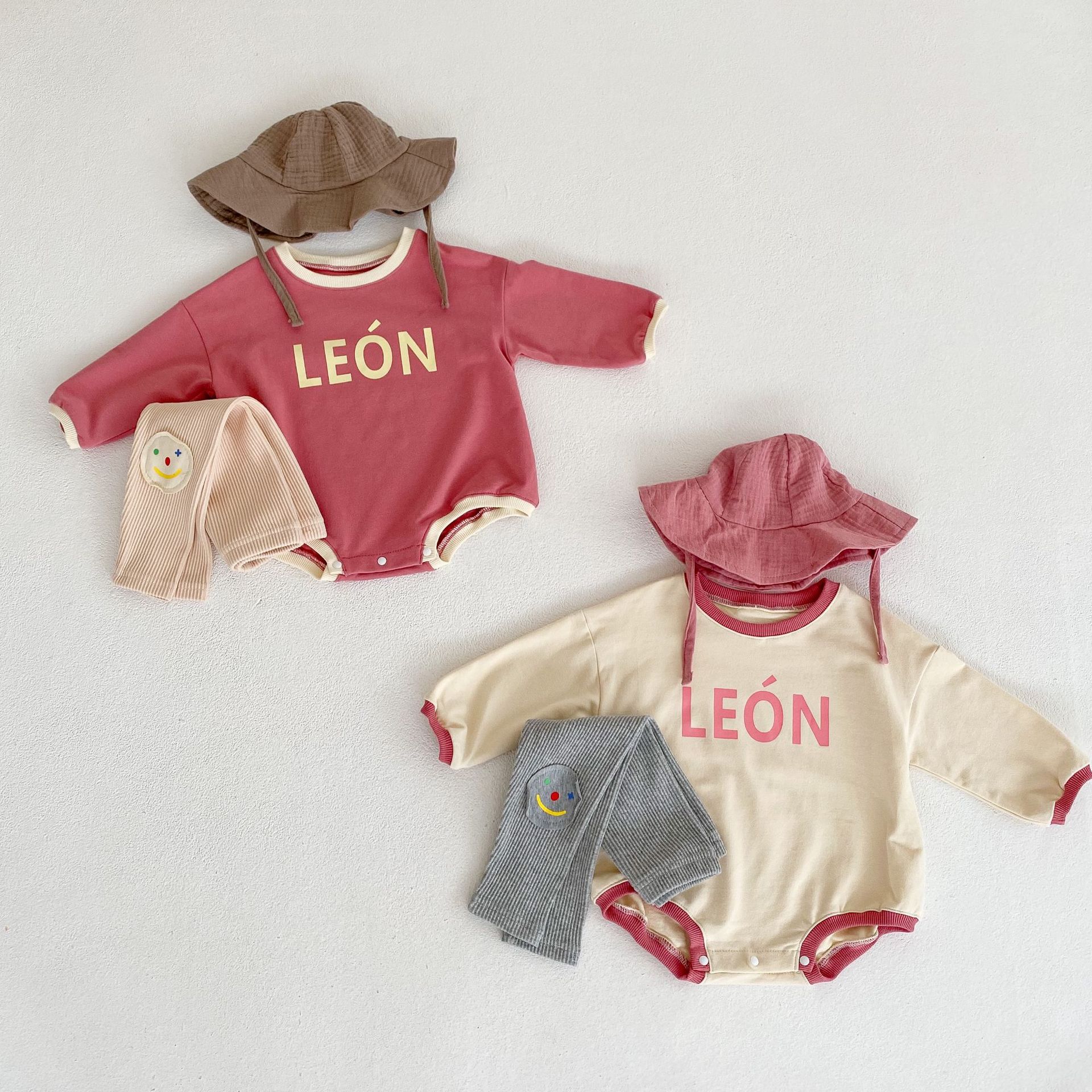 Collezione autunno 2024: maglietta a maniche lunghe con lettere stampate per neonati e bambini piccoli, pantaloni con toppa con faccina sorridente,_voghion.com