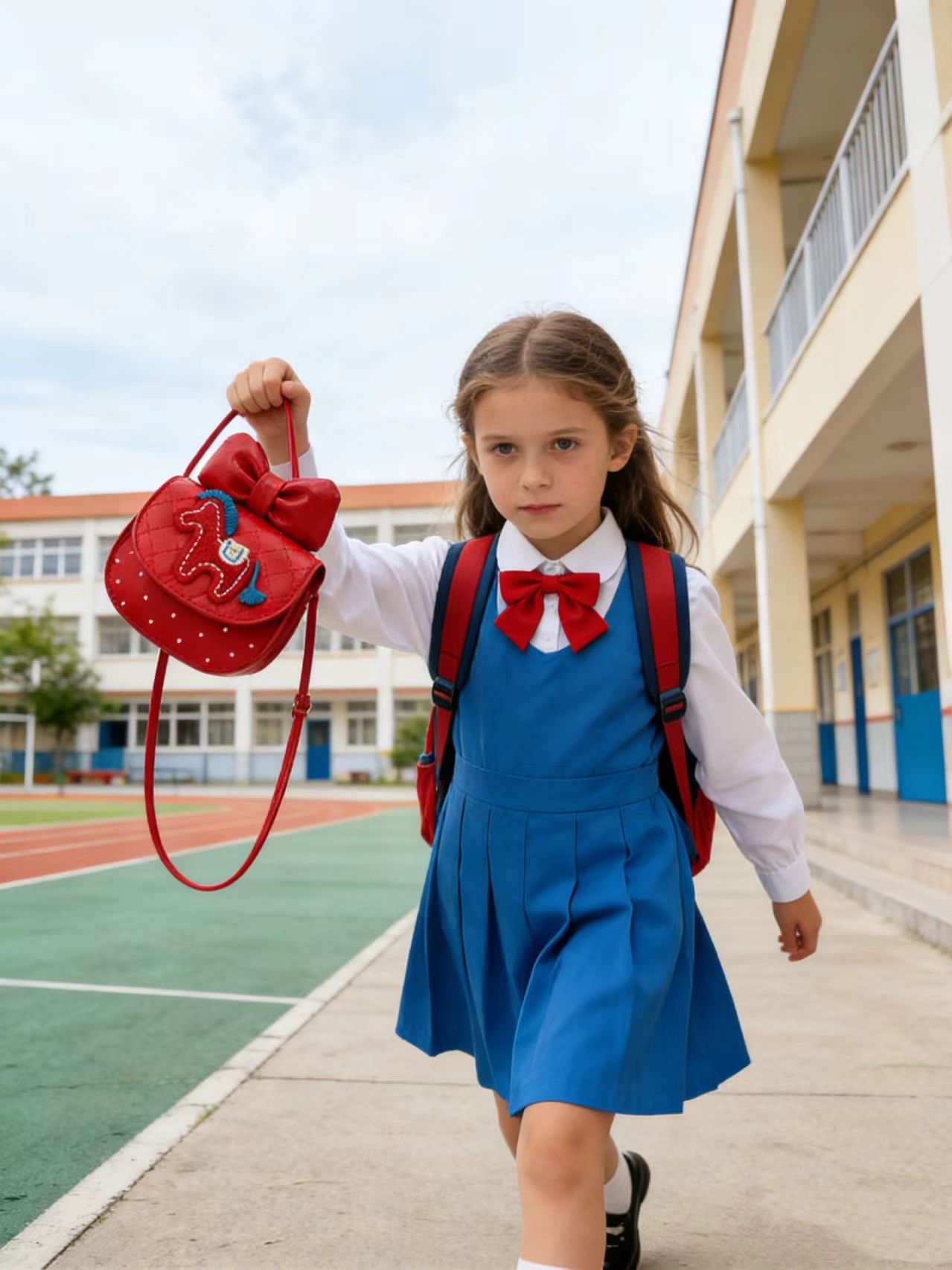 Niña lindo mochila 2026 nuevo arco de dibujos animados pony Año Nuevo sobre rojo niñas bolso de hombro de dinero de Año Nuevo