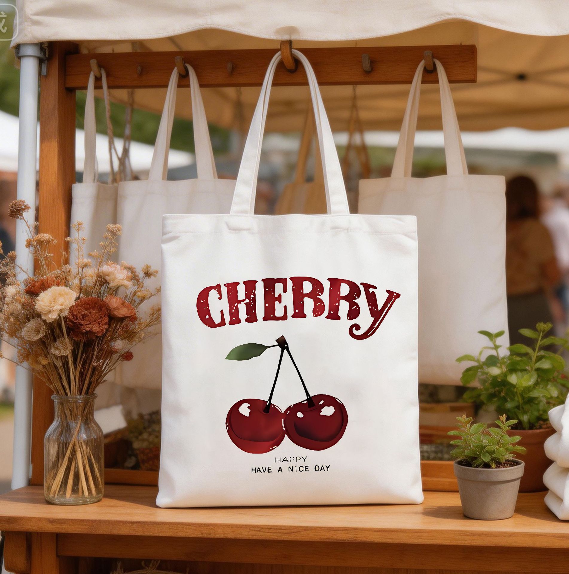 Serie de frutas de impresión de cereza bolsas de lona bolsas de hombro bolsas plegables bolsas de mano bolsas de compras Amazon explosión comercio exterior