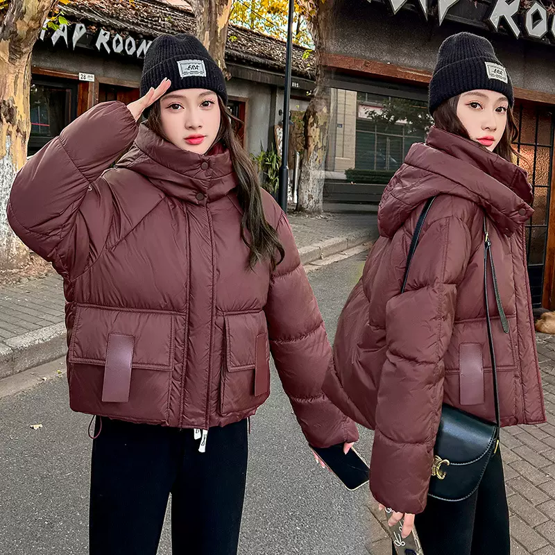 欧货短款羽绒棉服女款2025新款冬季加厚时尚连帽宽松设计感外套潮
