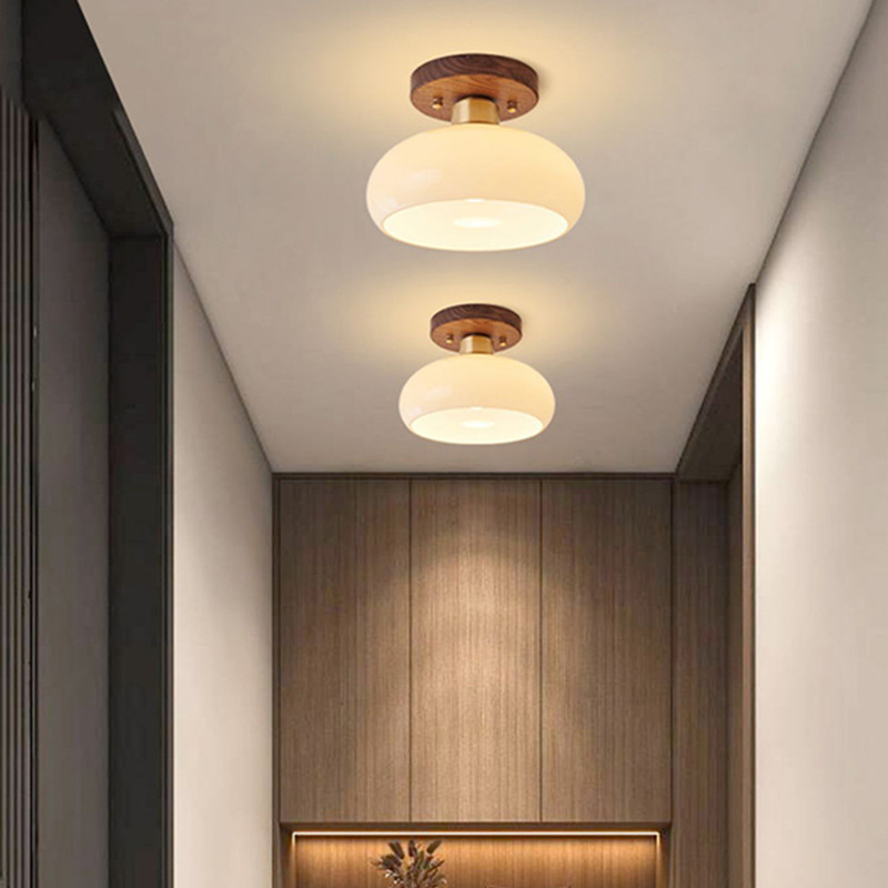 New Chinese style corridor aisle light luxury walnut brass Chinese style ceiling lamp retro entrance door front entrance balcony lamp