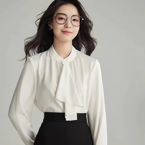 Simple French Elegant Design Bow tie Autumn Purple Long Sleeve Shirt Women's Elegant Commuter Workplace Shirt