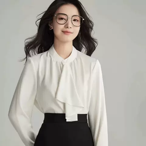 简约法式优雅设计飘带领结秋季紫色长袖衬衫女气质通勤职场衬衣