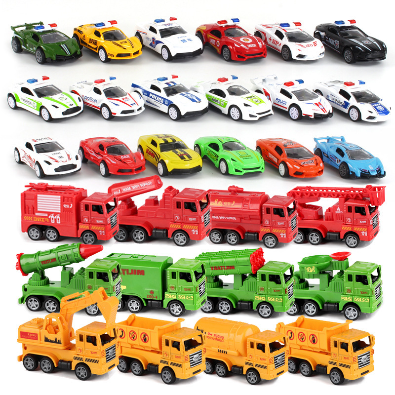 Die-cast metal toy car children's toy alloy pull-back car simulation model engineering fire truck car cross-border