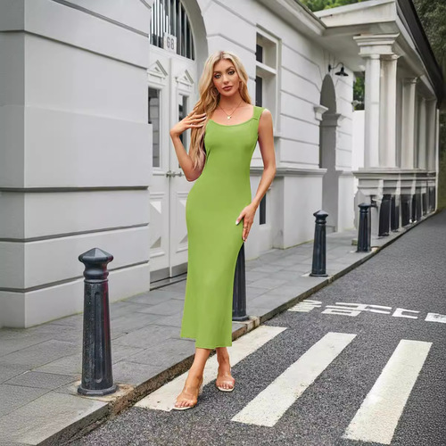 2025 European and American Foreign Trade Cross-border Women's Amazon Square Collar Cover Sleeve Tight Fish Tail Long Dress