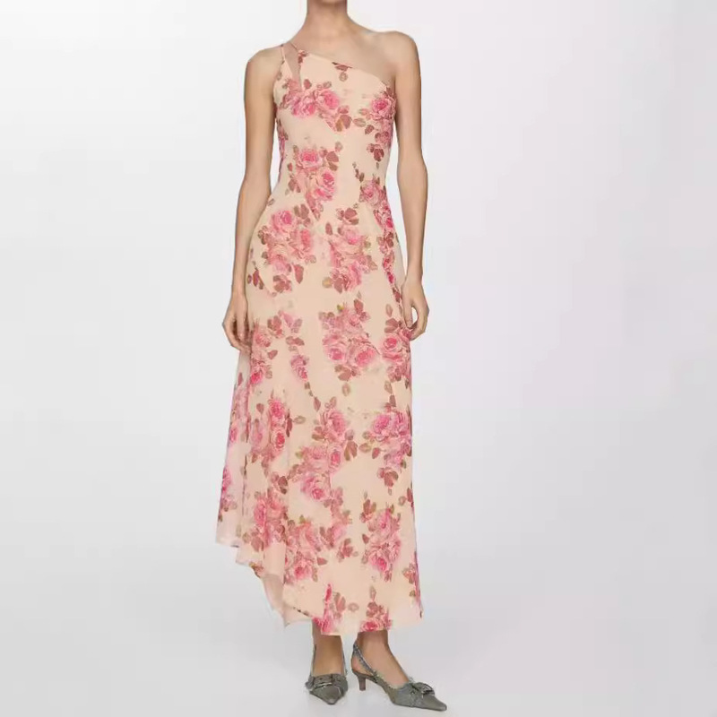 In Stock 2024 European and American Cross-Border New Style Asymmetrical Floral Dress with One-Shoulder, Backless, Slim-Fit Long Dress in Socialite Style In Stock 2024 European and American Cross-Border New Style Asymmetrical Floral Dress with One-Shoulder, Backless, Slim-Fit Long Dress in Socialite Style
