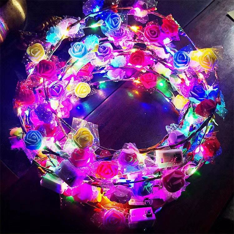 Светящийся цветочный ободок‑гирлянда, золотая мишура, 10 LED, 10 цветов