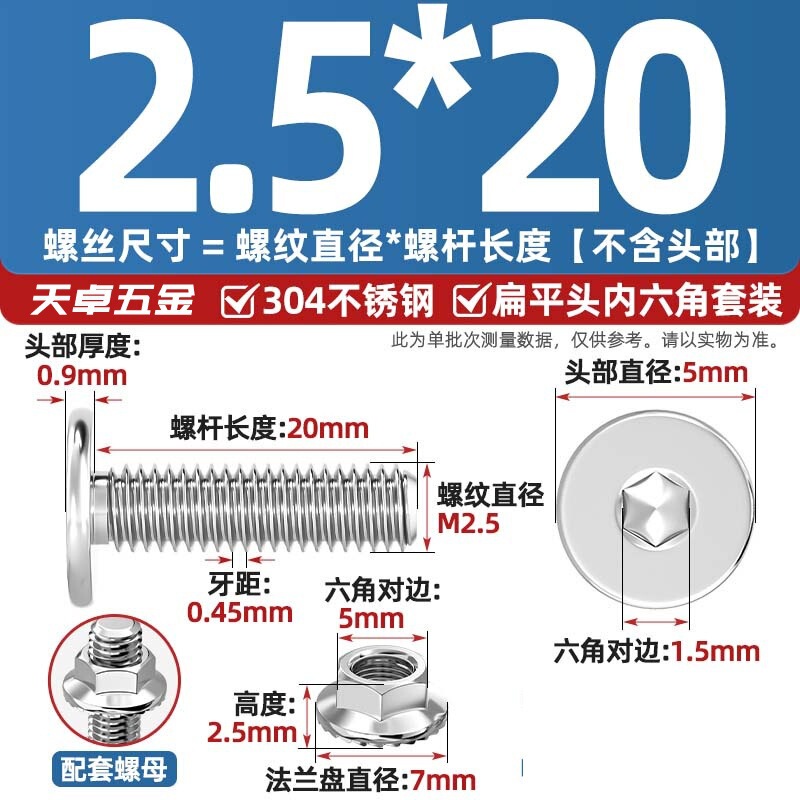 304不锈钢CM大平头超薄头C头扁平头内六角螺丝钉法兰边螺母套装M5|undefined