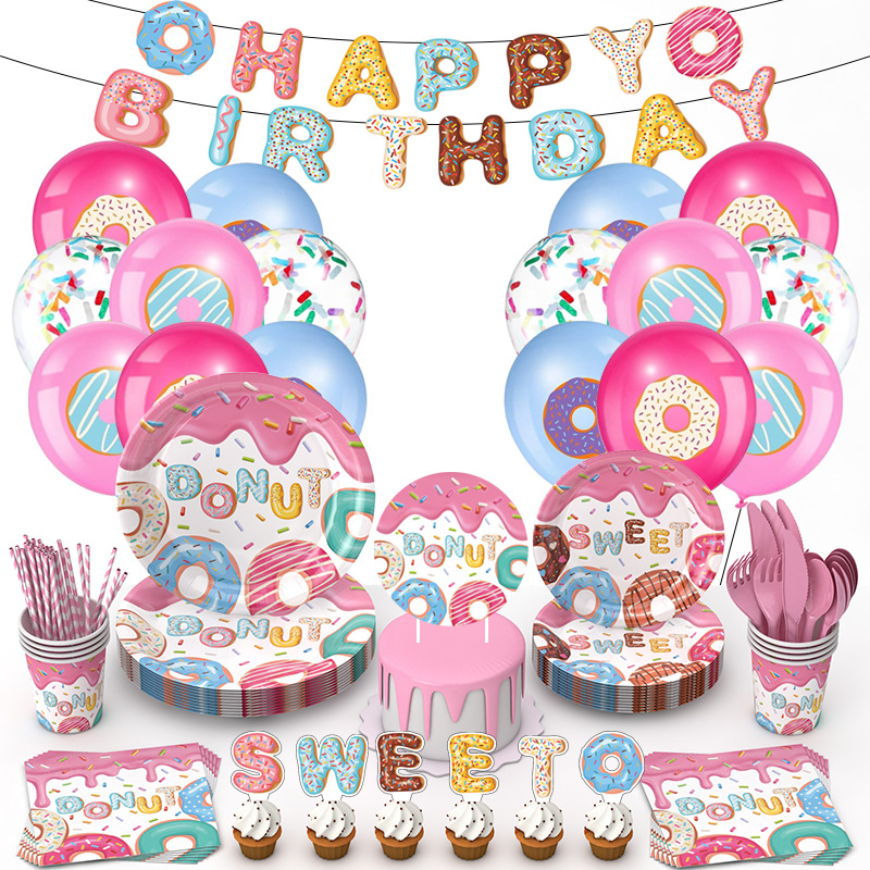 Traje de decoración de taza de papel desechable de Venta caliente transfronteriza donut traje de decoración de fiesta de cumpleaños para niños