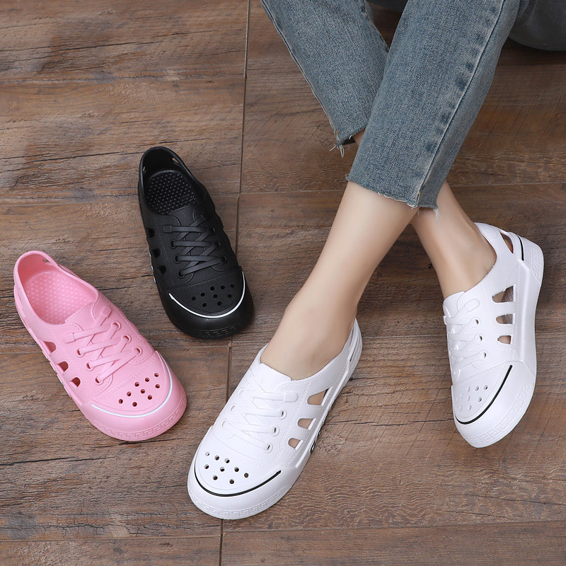 女士学生小白鞋平底舒适镂空透气软底防滑耐磨户外涉水干湿可穿