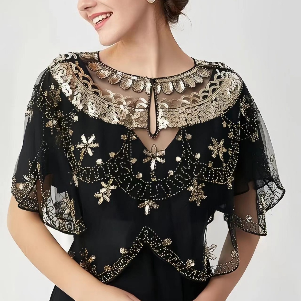 一件代发女装薄款婚纱礼服配饰肩纱套头透视亮片小外套小坎肩