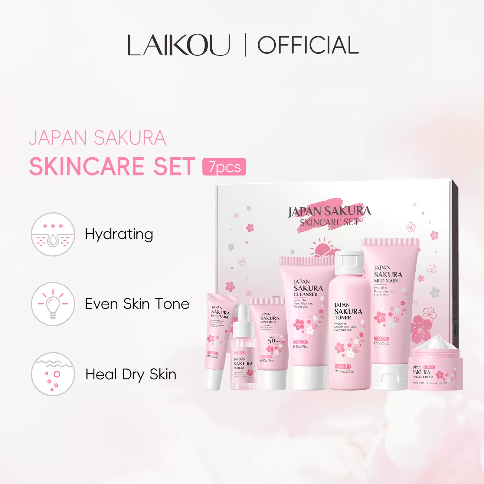 跨境洁面莱蔻日本樱花护肤7件套泥膜版面部护肤品套盒外贸批发