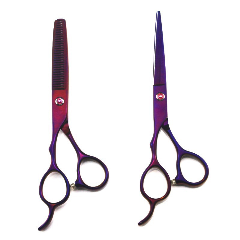 Tijeras profesionales para peluquería zurdos, con recubrimiento violeta