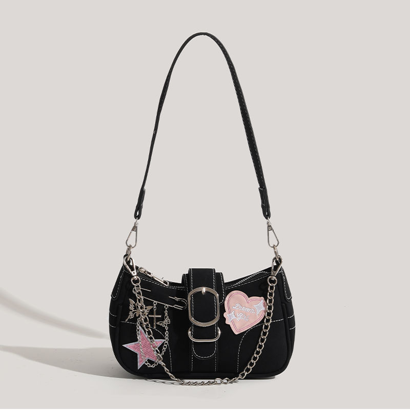 Ins Niche Fashion Heart Butterfly Brooch Armpit Bag for Women 2024 New Y2K Sexy Motorcycle Baguette Bag for Women