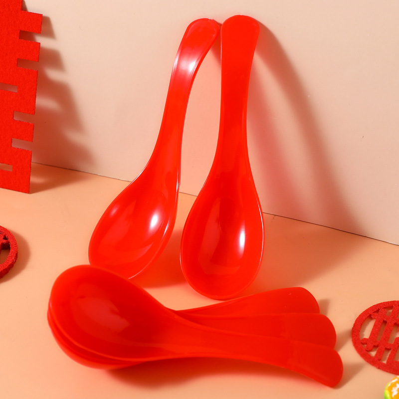 Wedding disposable spoon wedding festive red dining table resin soup spoon wedding banquet universal tableware plastic spoon Wedding disposable spoon wedding festive red dining table resin soup spoon wedding banquet universal tableware plastic spoon