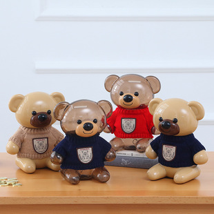 Factory wholesale new children's coin creative cartoon transparent bear plastic piggy bank Internet celebrity decoration large capacity