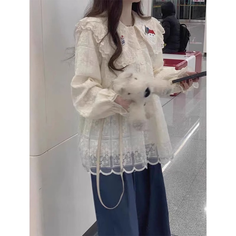 春季洋气搭配套装女2025新款时尚娃娃领上衣外穿马甲休闲裤三件套|undefined