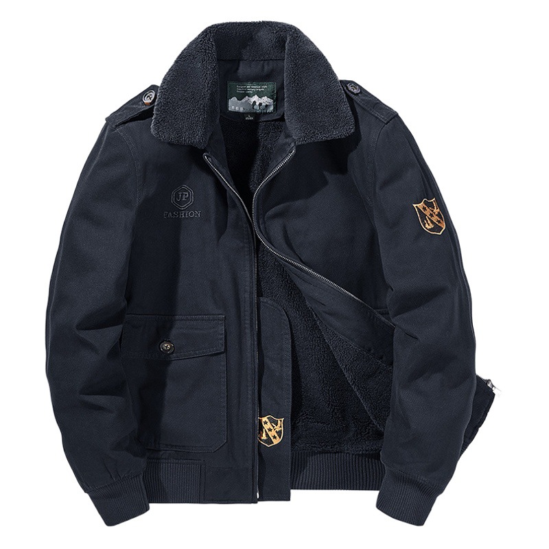 Abrigo de lana de cordero de invierno de los hombres cuello de piel engrosada ropa de trabajo forrada de lana chaqueta acolchada de algodón casual de los hombres abrigo de algodón acolchado de Cachemira de cordero