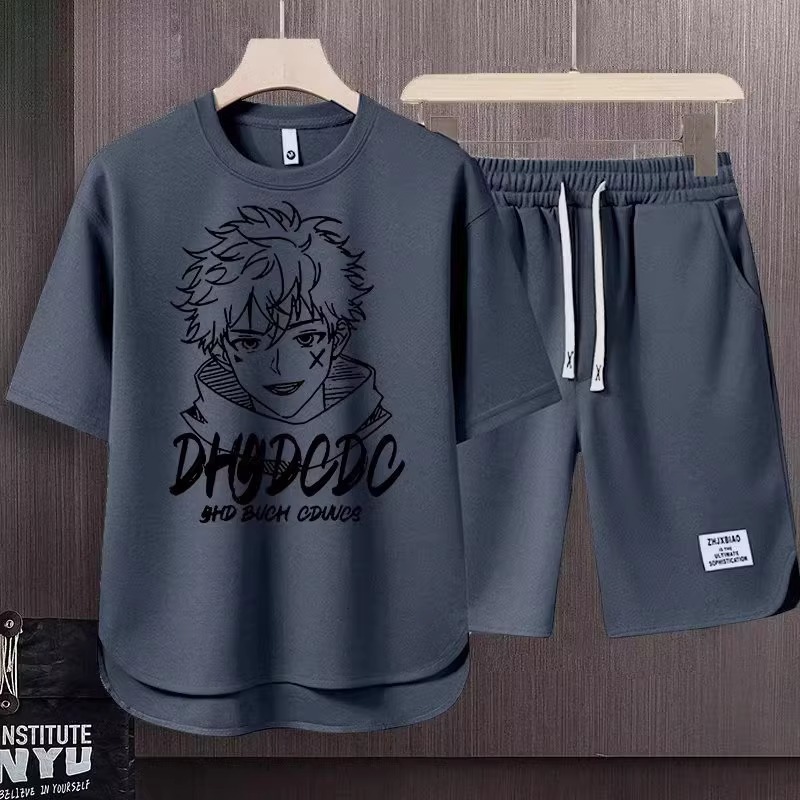 Ensemble t-shirt et short gaufre homme tenue été décontractée_voghion.com