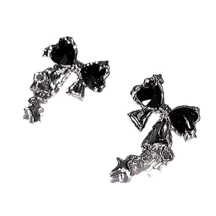 Bow Zircon Stud Earrings, Alloy, Gold/Silver, Compact 4×3×2 cm, Giftable