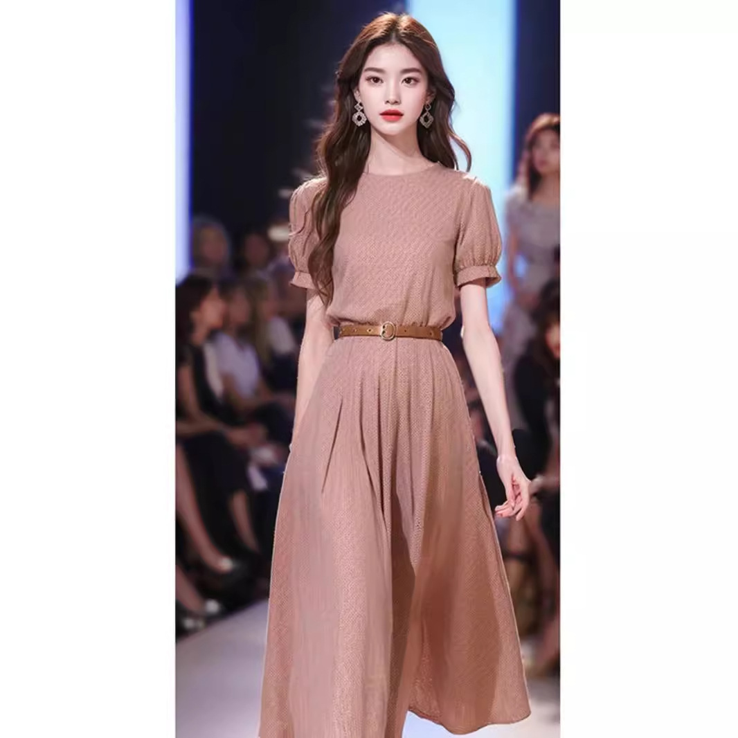 Đầm maxi nữ thắt eo cotton linen phong cách Pháp tôn dáng quả lê — Váy dán đậu