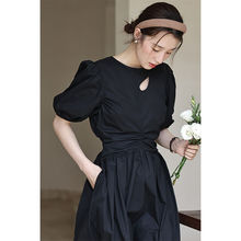 2024夏季新法式显瘦赫本风小黑裙度假洋装感气质黑色连衣长裙