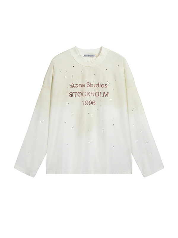 Early Spring New Ac Trendy Brand 1996 Letter Distressed Frayed Rhinestone Loose Long-Sleeve T-Shirt for Couples