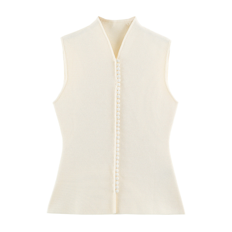 Cross-border women's clothing wholesale 2026 autumn new fashion versatile knitted vest-style top with button decoration 2142006