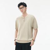 ZH8102-MM男女同款潮牌拼接时尚通勤假两件亨利领针织短袖T恤，男装针织衫/毛衣，星座614