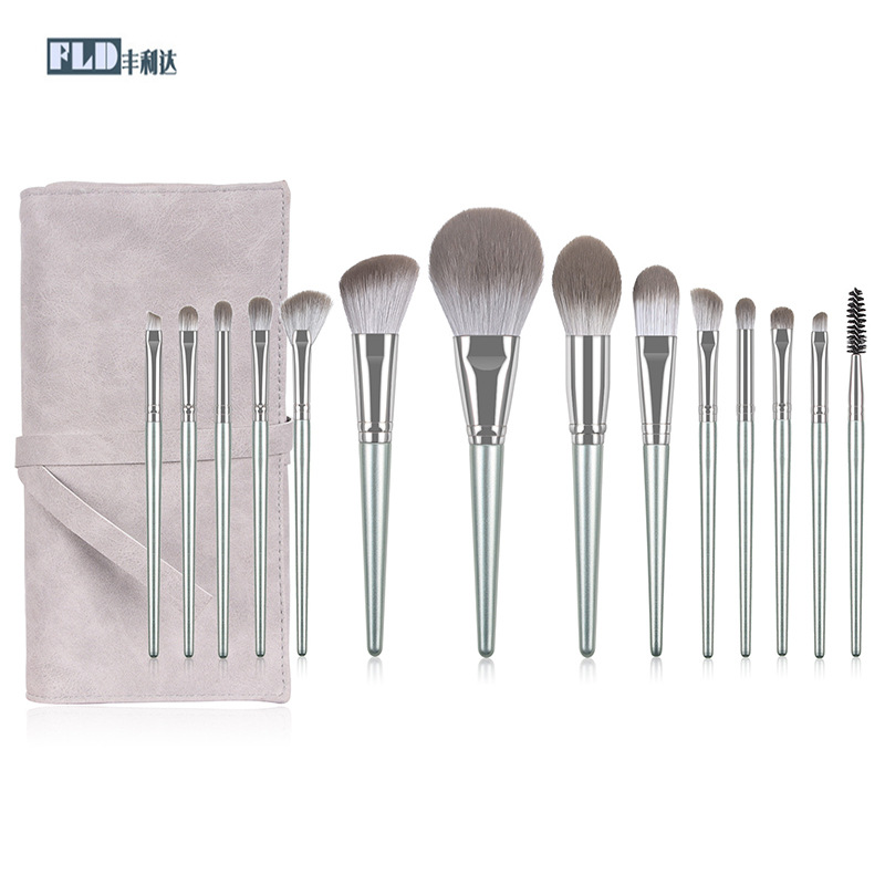 Fenglida fábrica al por mayor 14 pinceles de maquillaje traje mango de aluminio polvo uniforme sombra de ojos cepillo herramientas de belleza maquillaje cepillo conjunto completo