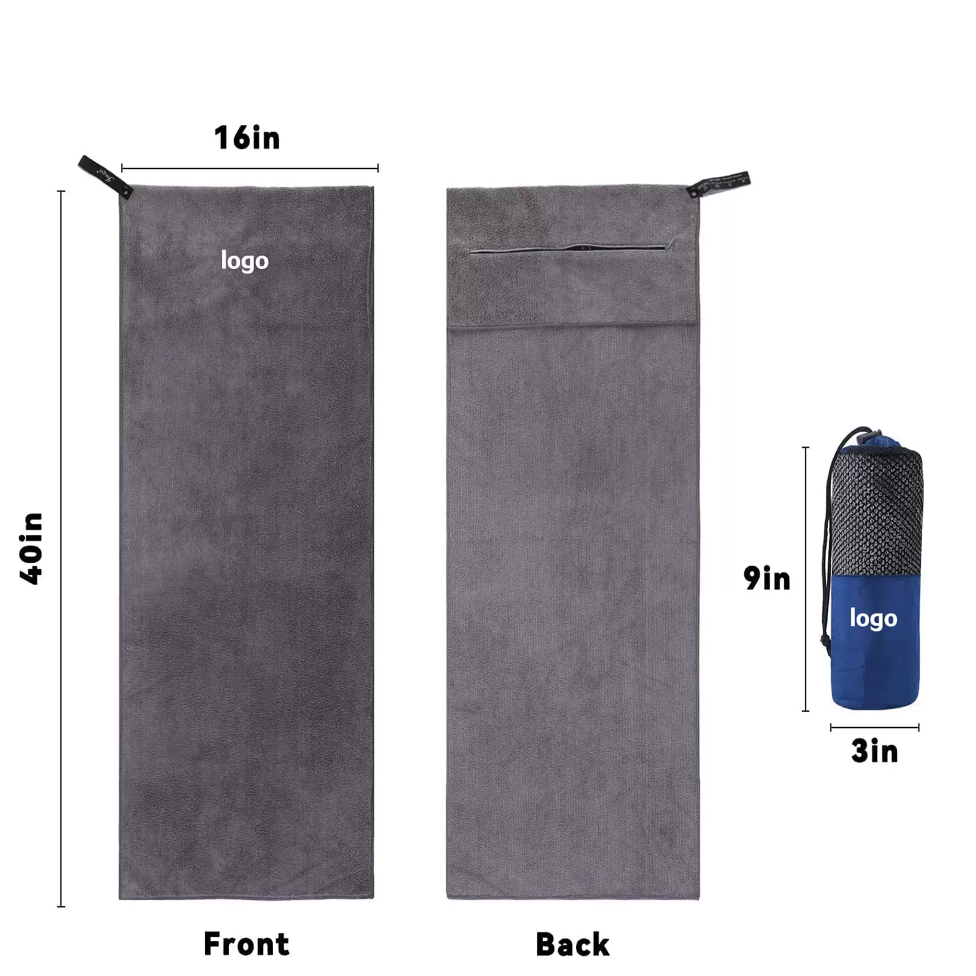 GYM健身运动毛巾带网兜拉链健身巾跨境代发贴码擦汗毛巾定制logo