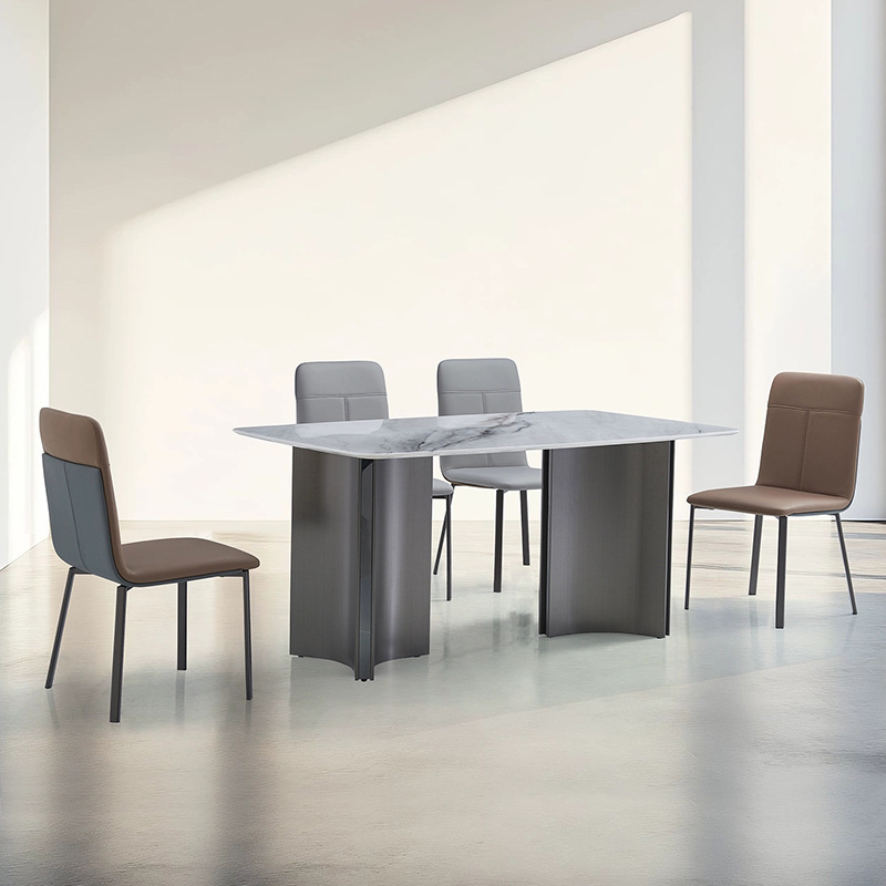 Italian Minimalist Dining Table and Chair Combination Modern Light Luxury Stainless Steel Rectangular Marble Dining Table Home Dining Table and Chairs