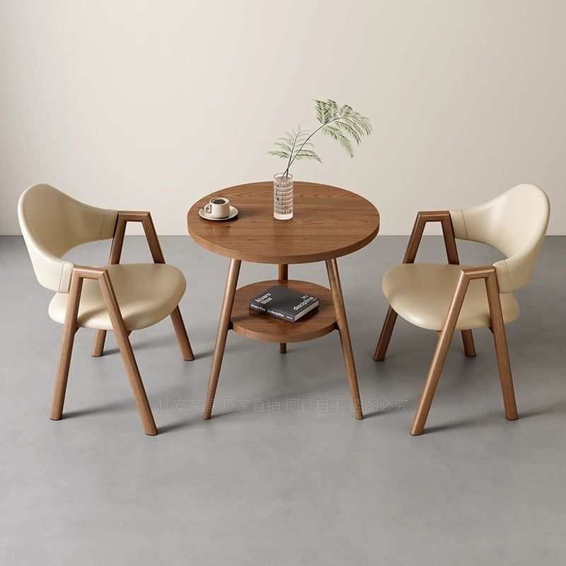 Balcony Leisure Tea Table and Chair Set, Double-Layer Small Round Table, Coffee Shop Modern Minimalist Rest Area Meeting Table Balcony Leisure Tea Table and Chair Set, Double-Layer Small Round Table, Coffee Shop Modern Minimalist Rest Area Meeting Table