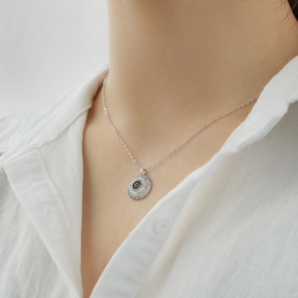 7g Weight 925 Sterling Silver Pendant Material Zircon Inlay Material Pendant Necklace Classification 925 sterling silver Chain Material cable chain Chain Type 1 Piece Quantity Daily Occasion 925 Sterling Silver Material Palm, Eye Pattern Women's Gender Hollow Out, Inlay Design Simple Style, IG Style Style 925 Sterling Silver Zircon Cable Chain Hollow Out Inlay Palm Eye Pendant Necklace 56