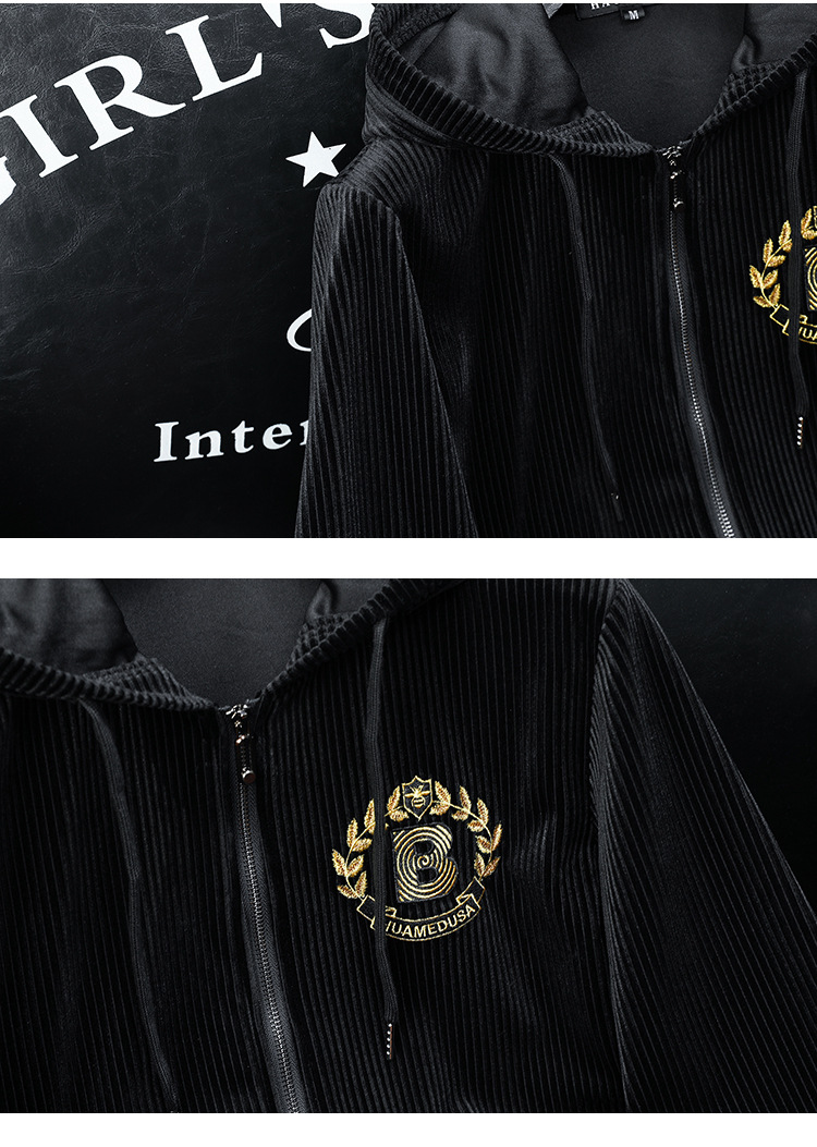 boy Europe Station 2023 Autumn Winter New Velvet Embroidered Men's Hooded Jacket Plus Size Trendy Casual Coat Top_viptrois.com