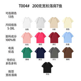河北t恤女定制logo纯色宽松大版欧码200克100%棉短袖男女同款跨境
