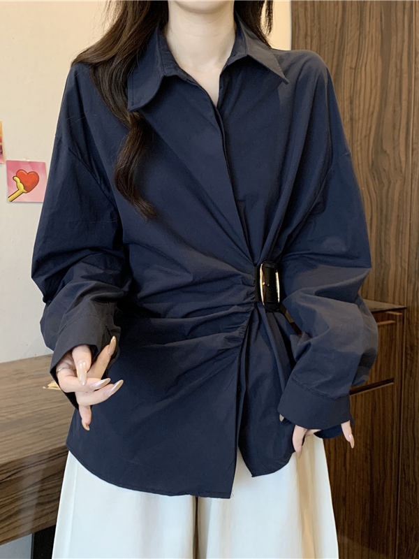 高级感皮带扣收腰遮肚衬衫女2025新款秋季大码胖mm漂亮长袖上衣|undefined