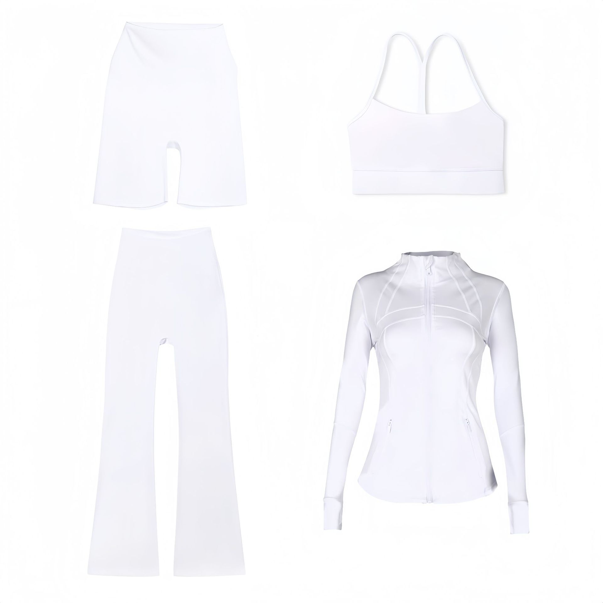 Dameskleding Slim Fit Sportjasje Vest 5 6 Flared Broek Vierdelige Set Elastisch Sportjasje Actieve Sets_voghion.com