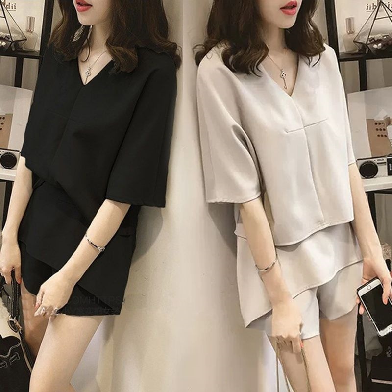 Bộ quần short nữ mùa hè rộng thùng thình 2 món (áo + quần short) phong cách thoải mái — 715 # Đậu xanh (áo+quần short) chi tiết 1