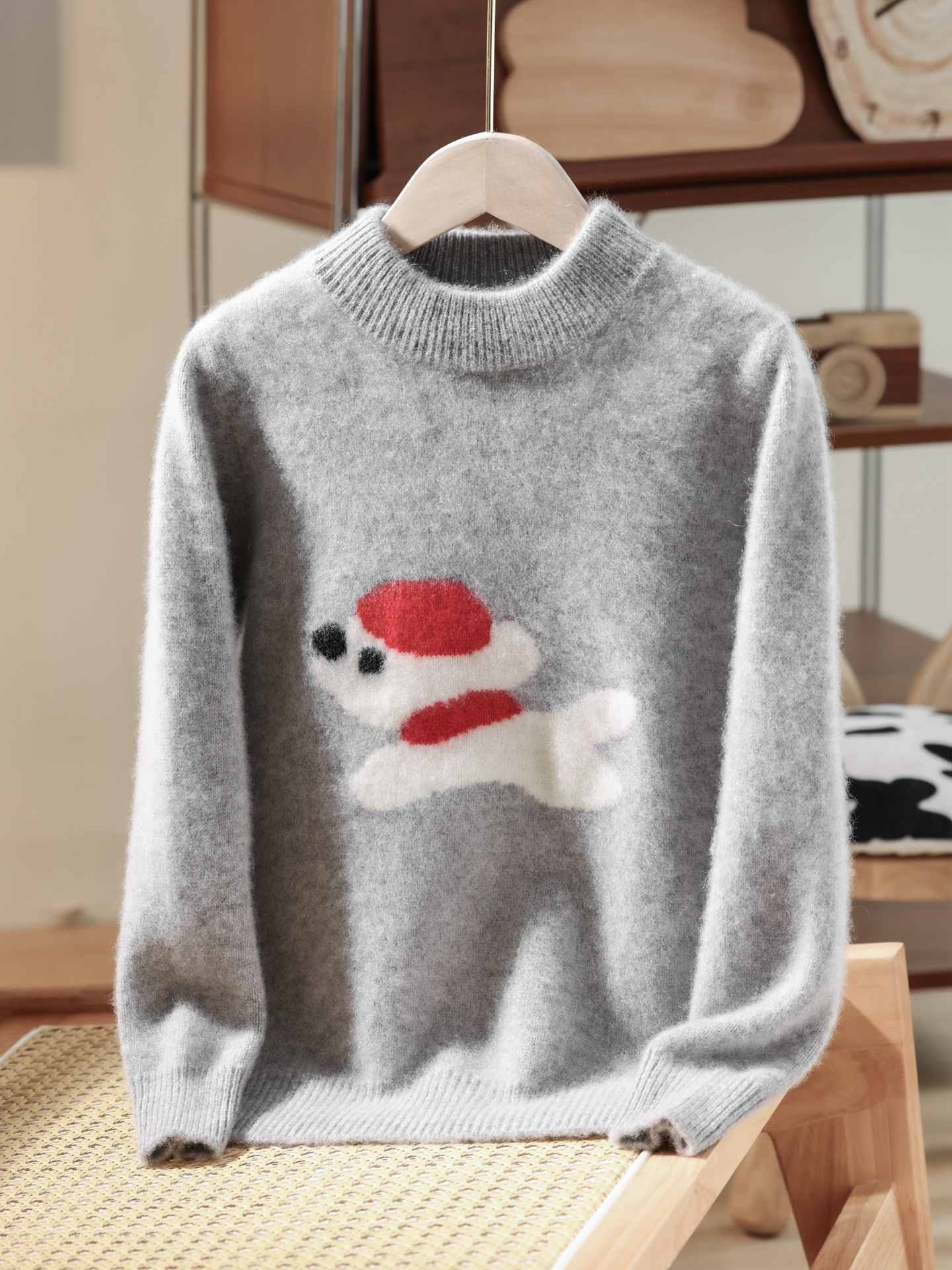 Autumn/Winter New Style Boys and Girls Puppy Pure Wool Sweater, Fashionable Casual Thick Sweater Base Layer Top, Trendy Children's Clothing